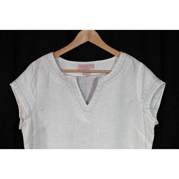 Saint Tropez West Top Womens Medium White Linen Silver Metallic Embroidery Kurti - Picture 3 of 4
